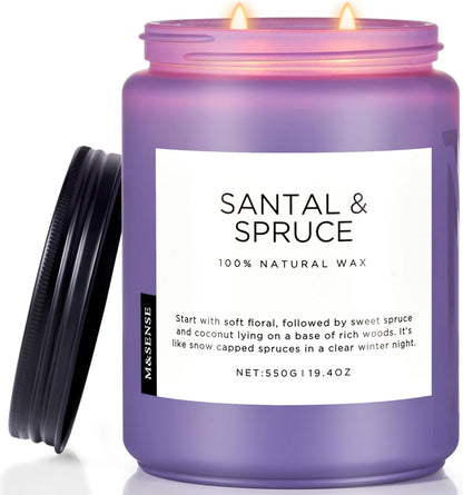 M&SENSE Santal Spruce Christmas Scented Candle, 11.6Oz 70 Hours Burn Non Toxic Natural Soy Wax, 2 Cotton Wick Candle for Winter Holiday Housewarming Gifts for Family Friends Teachers
