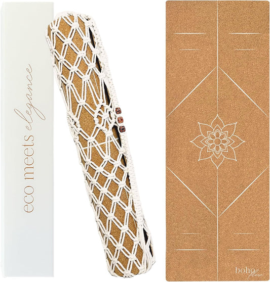 Premium Cork Yoga Mat Large 72"X26" – 5Mm Thick Natural Rubber Cushioning - Non Slip Grip for Hot Yoga - Optional Alignment Lines & Elegant Yoga Bag or Strap