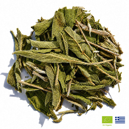 Organic Greek sage loose leaf herbal tea from Ikaria for calm daily wellness routines