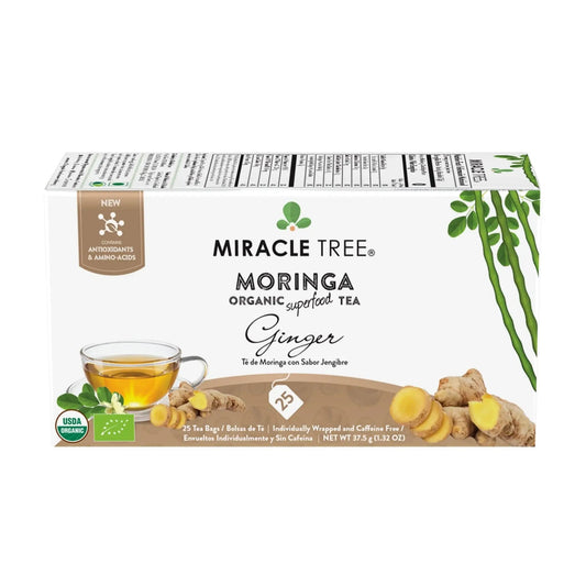 Organic ginger moringa caffeine-free herbal tea bags for daily wellness and balance routines